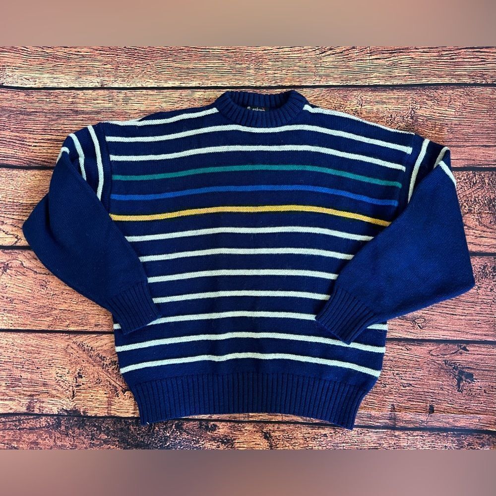 Eskimo High Class Womens Blue StripedβMock Neck Knitwear Pullover Sweater Size M